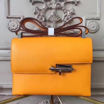 Hermes Yellow Goatskin Verrou Shoulder Handmade Bag