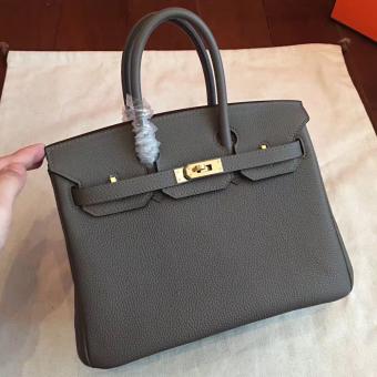 Hermes Vert Gris Clemence Birkin 25cm Handmade Bag