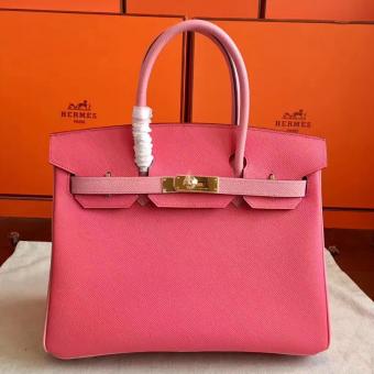 Hermes Rose Lipstick Espom Horseshoe Brikin 30cm Handmade Bag