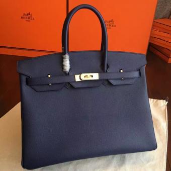 Hermes Sapphire Epsom Birkin 35cm Handmade Bag