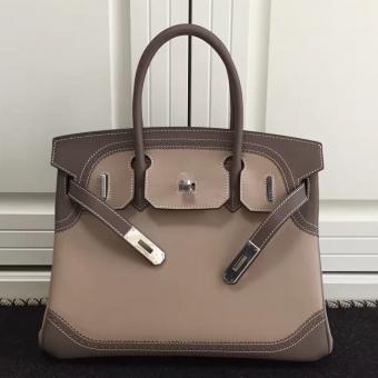 Hermes Bicolor Birkin Ghillies 30cm In Beige Swift Leather