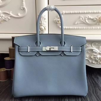 Hermes Birkin 30cm 35cm Bag In Blue Lin Clemence Leather