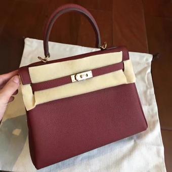 Hermes Bordeaux Clemence Kelly 25cm Retourne Handmade Bag