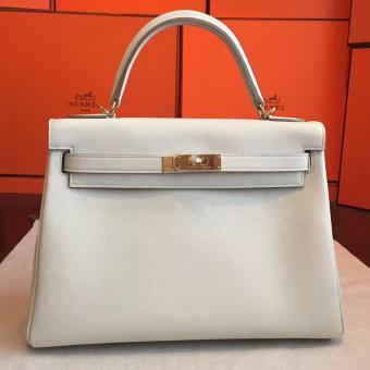 Hermes Ivory Swift Kelly Retourne 32cm Handmade Bag