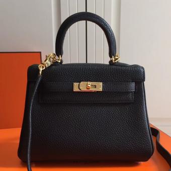 Hermes Black Clemence Kelly 20cm GHW Bag