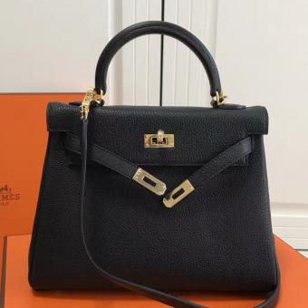 Hermes Black Clemence Kelly 25cm GHW Bag