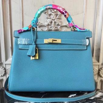 Hermes Blue Jean Clemence Kelly 28cm Bag