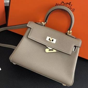 Hermes Grey Clemence Kelly 20cm GHW Bag