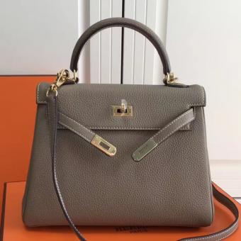 Hermes Grey Clemence Kelly 25cm GHW Bag