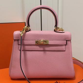 Hermes Pink Clemence Kelly 20cm GHW Bag