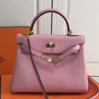 Hermes Pink Clemence Kelly 25cm GHW Bag