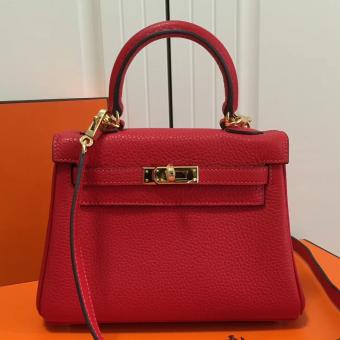 Hermes Red Clemence Kelly 20cm GHW Bag