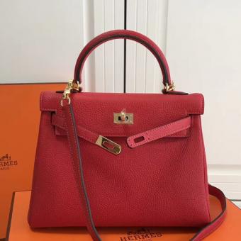 Hermes Red Clemence Kelly 25cm GHW Bag