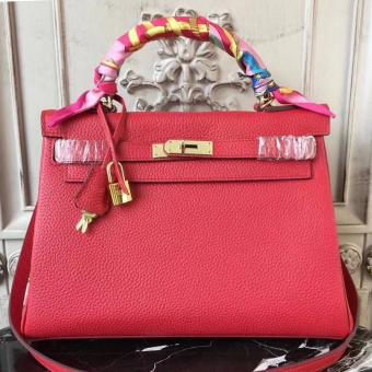 Hermes Red Clemence Kelly 28cm Bag