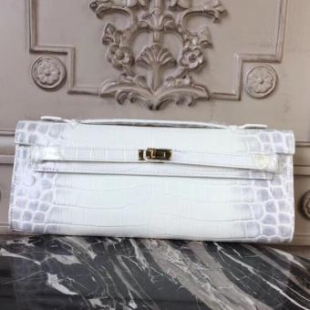 Hermes Himalaya Crocodile Kelly Cut Clutch Bag