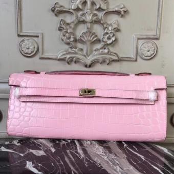 Hermes Pink Crocodile Kelly Cut Clutch Bag