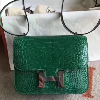 Hermes Constance 24cm Green Porosus Crocodile