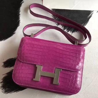 Hermes Constance 24cm Rose Scheherazade Porosus Crocodile