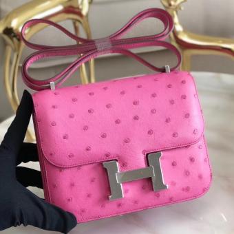 Hermes Mini Constance 18cm Pink Ostrich Leather