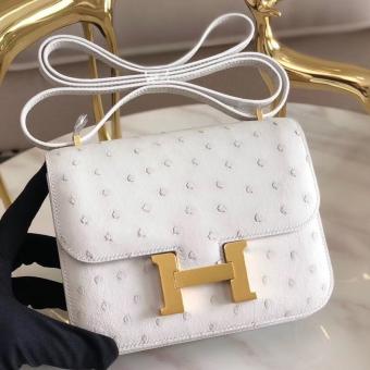 Hermes Mini Constance 18cm White Ostrich Leather