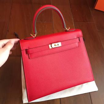 Hermes Red Epsom Kelly 25cm Sellier Handmade Bag