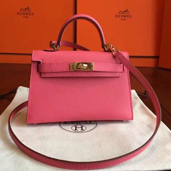 Hermes Rose Lipstick Epsom Kelly Mini II 20cm Handmade Bag