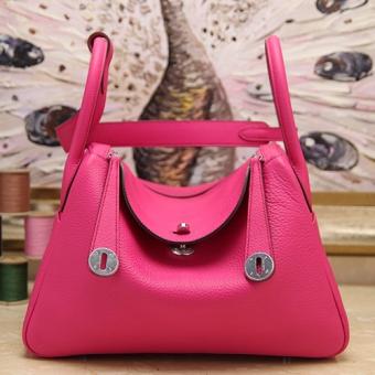 Hermes Rose Red Clemence Lindy 34cm Bag