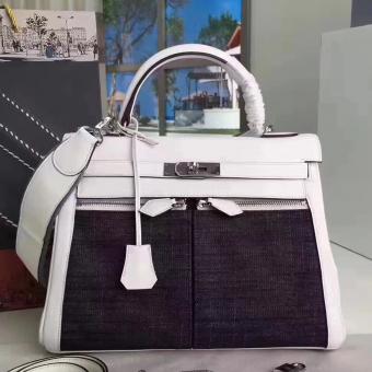 Hermes White Kelly Lakis 32cm Toile And Swift Bag