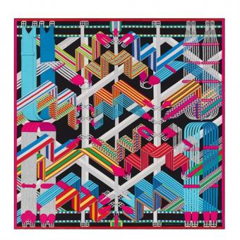 Hermes Black Sangles En Zigzag Silk Scarf