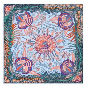 Hermes Blue Flowers Of South Africa Silk Scarf