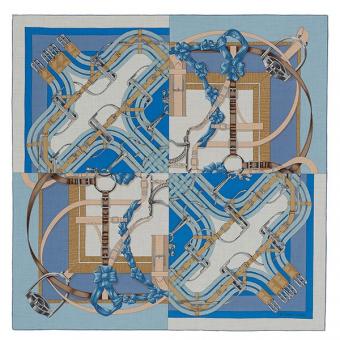 Hermes Blue Grand Manege A Jouets Shawl 140cm