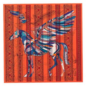 Hermes Orange Le Pegase D'Hermes Au Bloc Shawl