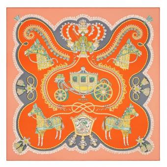 Hermes Orange Paperoles Silk Twill Scarf