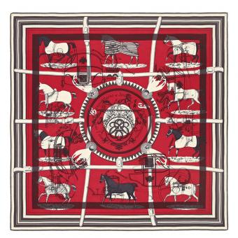 Hermes Red H Imprimeur Fou Couvertures D'Ex-Libris Shawl 140cm