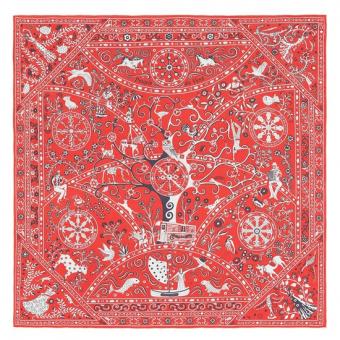 Hermes Red Peuple Du Vent Bandana Shawl