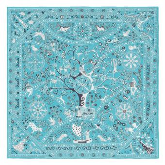 Hermes Turquoise Peuple Du Vent Bandana Shawl