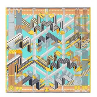 Hermes Turquoise Sangles En Zigzag Silk Scarf