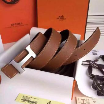 Hermes Brown Clemence Kits Belt H Brushed Buckle