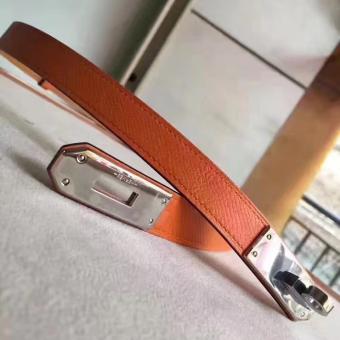 Hermes Orange Epsom Kelly Belt With Palladium Hardware