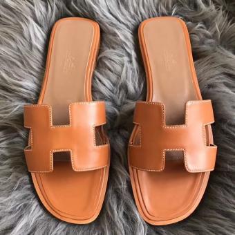 Hermes Oran Sandals In Brown Swift Leather